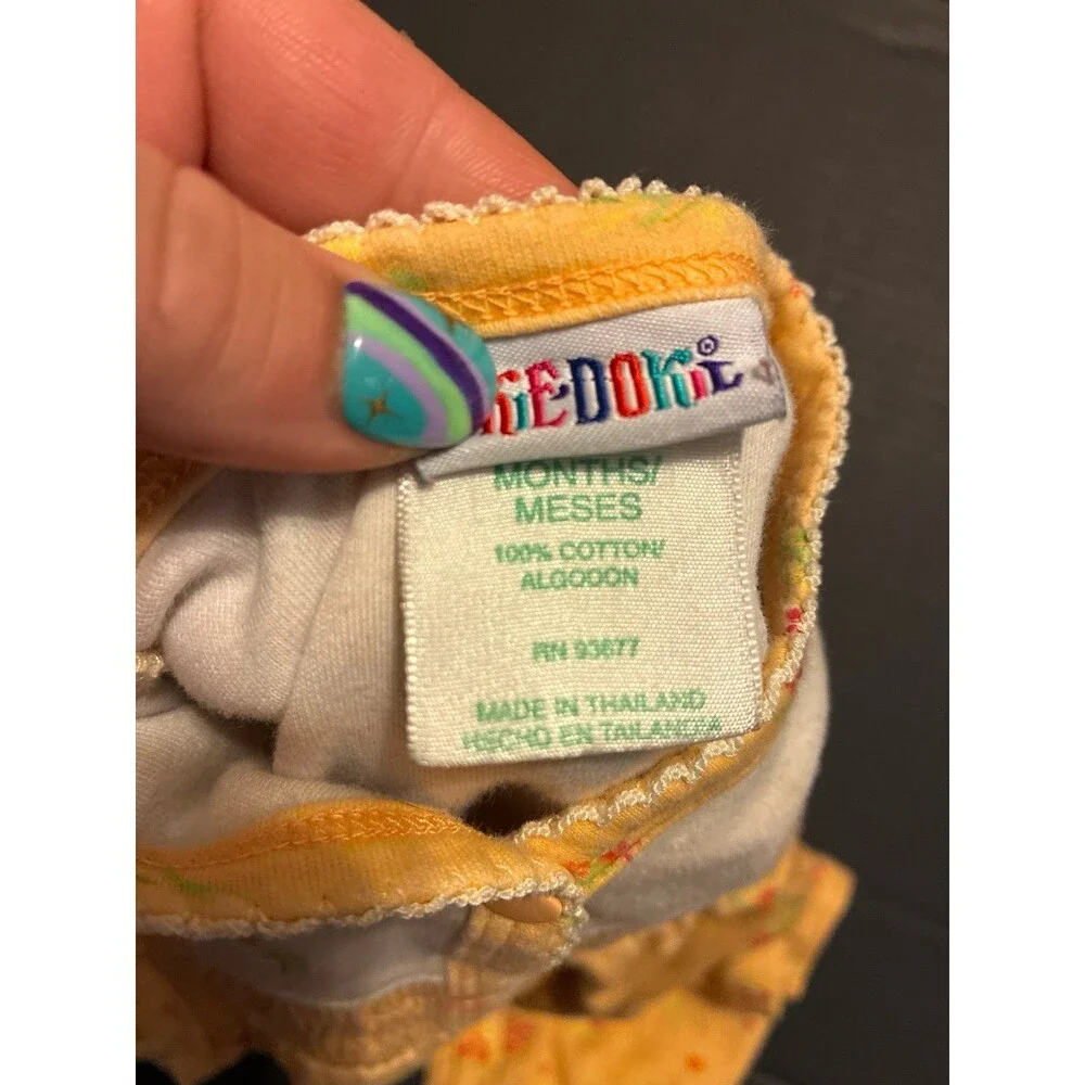 Vintage Okie Dokie Baby Yellow Floral Smocked Footless Sleeper Romper One Piece